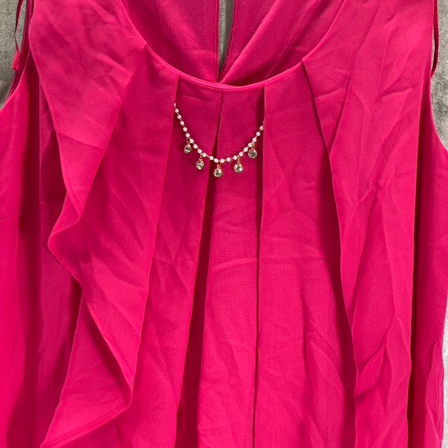 SLNY Fashion Women's Pink Chiffon Sleeveless Jewel-Neck Sheath Dress SZ 6