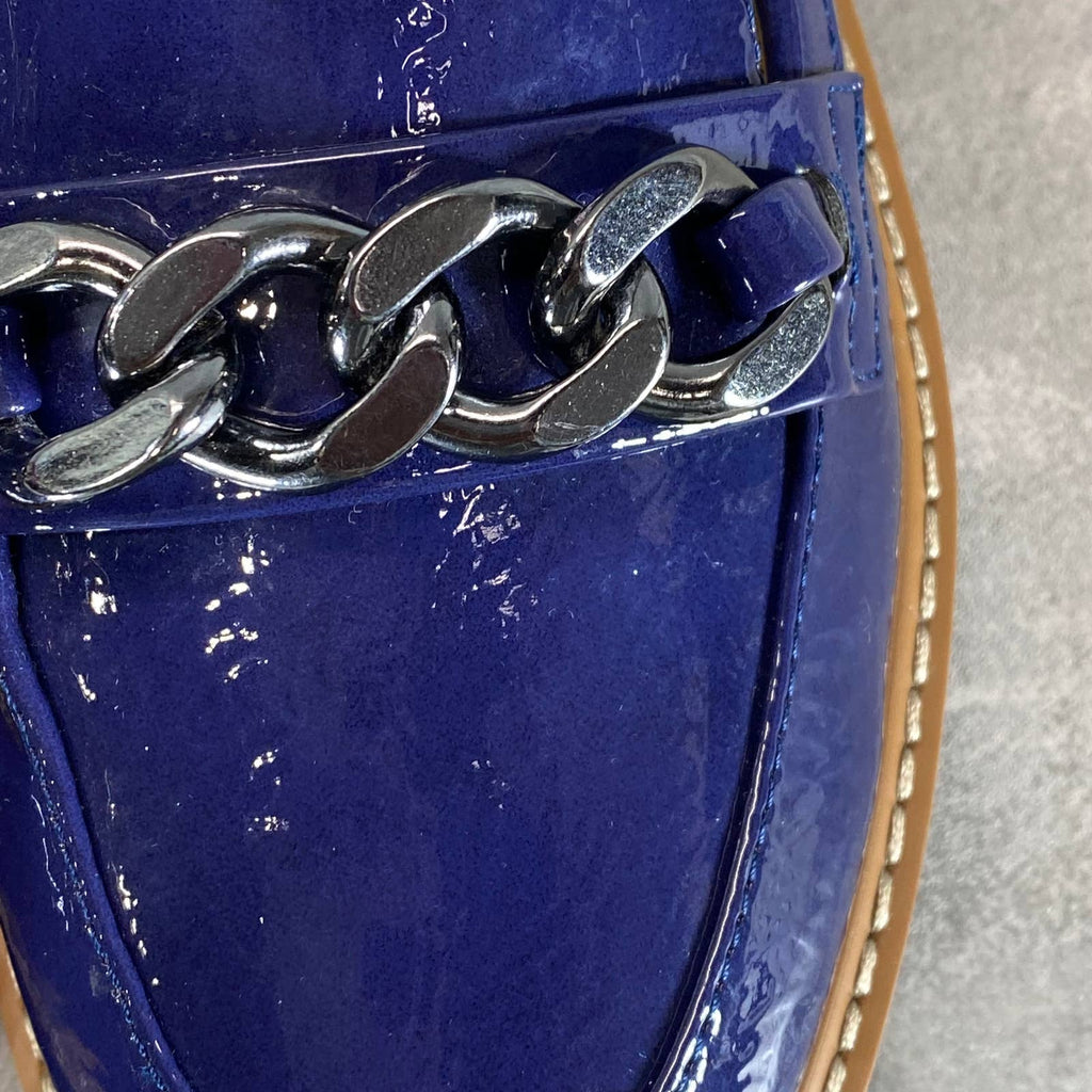 NATURALIZER Women's Haven Blue Faux Leather Emmal Lug-Sole Chain Loafers SZ 6