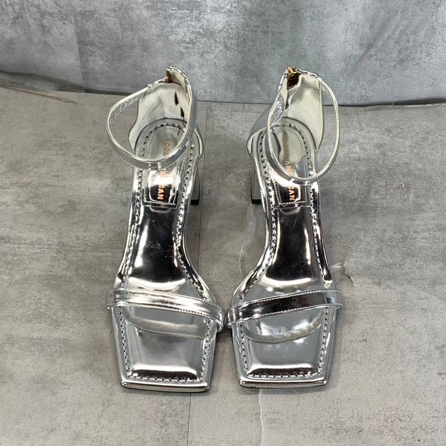 GOOD AMERICAN Women's Silver Metallic Square-Toe Block-Heel Sandals SZ 7