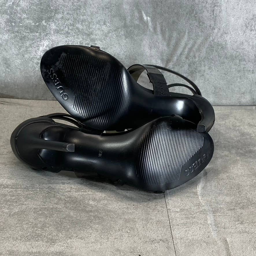 GUESS Women's Black Felicia Transparent Ankle-Strap Round-Toe Stiletto Sandals