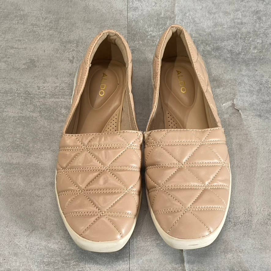ALDO Women's Nude Quilten Leather Square-Toe Slip-On Sneakers SZ 8.5