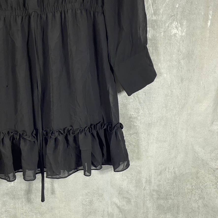 BAR III Women's Black Ruffled Drawstring-Waist Button-Front Mini Dress SZ 2XL