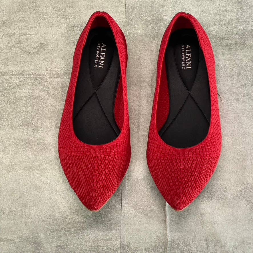 ALFANI Women's Step N' Flex Red Poppyy Pointed-Toe Knit Slip-On Flats SZ 10