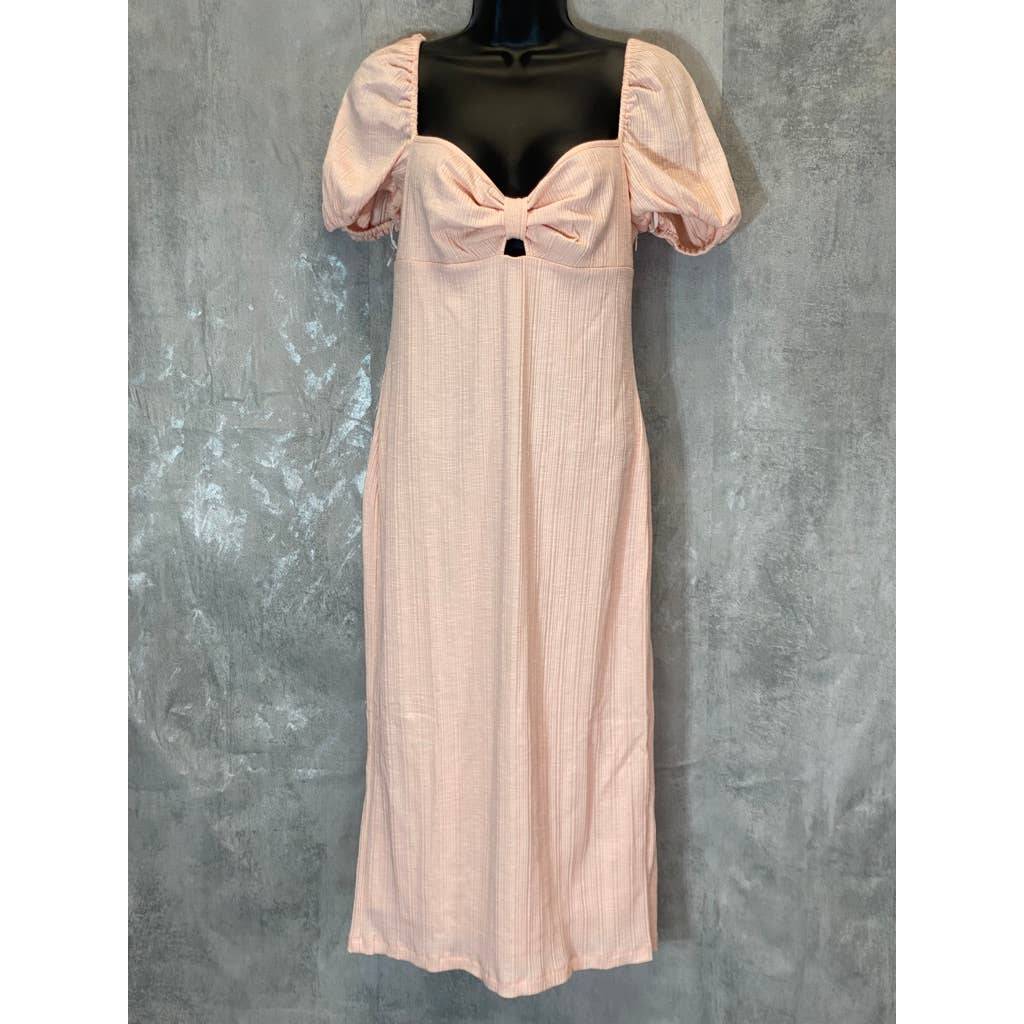 BELLEVUE THE LABEL Women's Nude Pink Rita Bow Short Sleeve Bodice Knit Midi Dress SZ L
