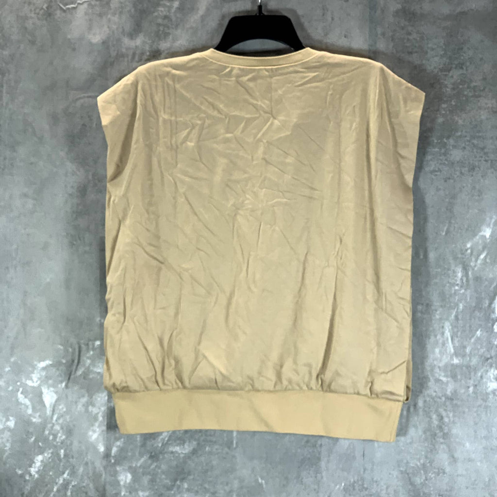 ALFANI Women's Cream Beige Band Collar V-Neck Sleeveless Blouson Top SZ L