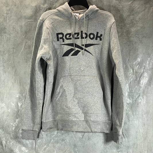 REEBOK Men's Medium Grey Heather Identity Fleece Stacked Logo Hoodie SZ M