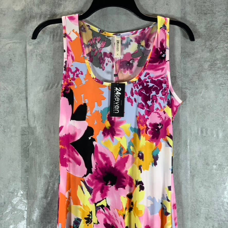 24SEVEN Comfort Apparel Women's Multi Floral Scoop-Neck Sleeveless Loose Maxi Casual Dress SZ M