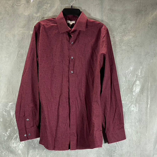 BAR III Men's Burgundy Paisley-Print Slim-Fit Button-Up Long-Sleeve Shirt SZ M