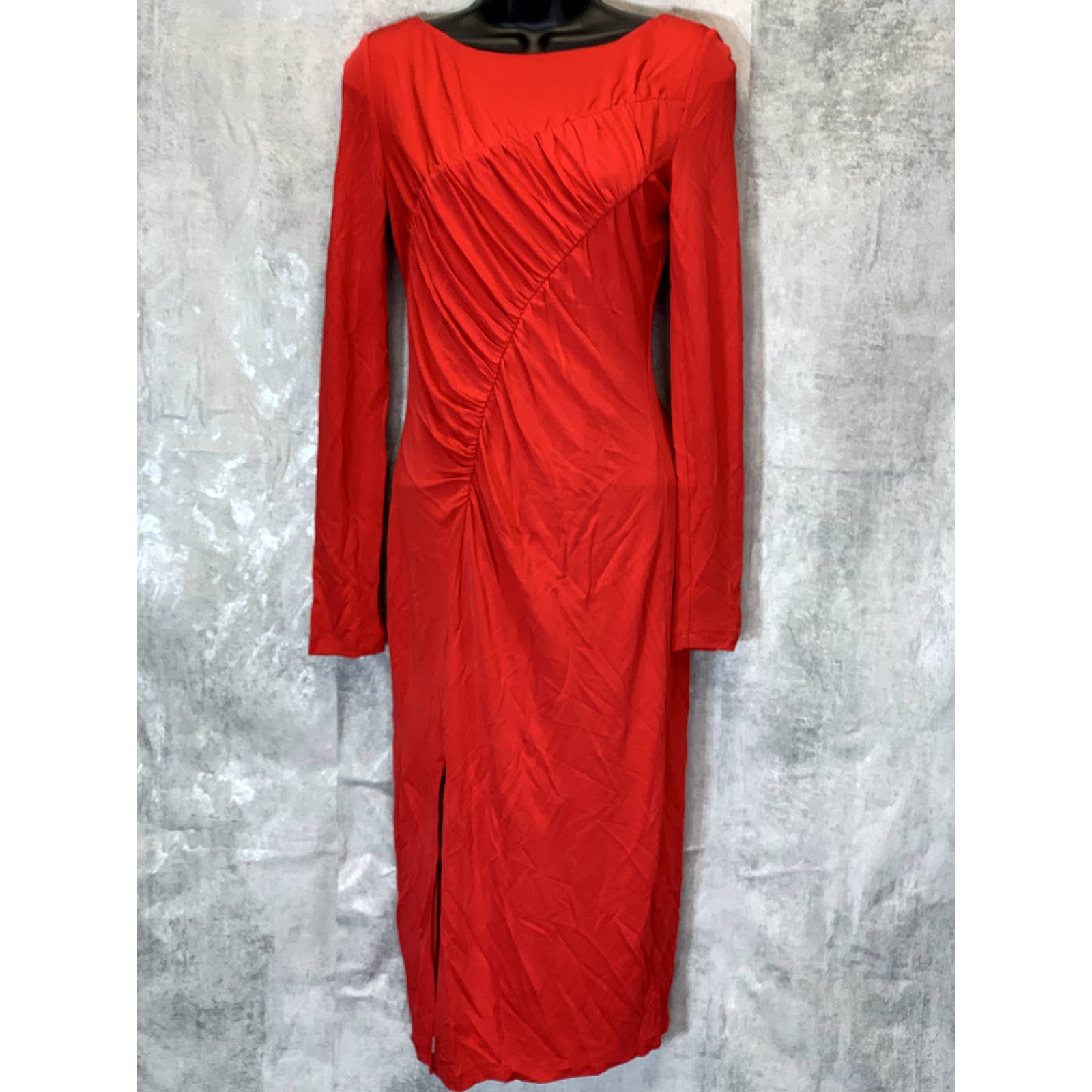 RACHEL ZOE Women's Red Ruched Long Sleeve Side Slit Knee Length Jersey Dress SZ4