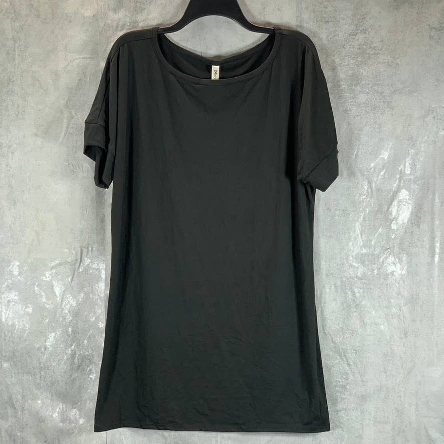 24SEVEN COMFORT APPAREL Women's Black Scoop-Neck Loose-Fit Dolman Sleeve Dress
