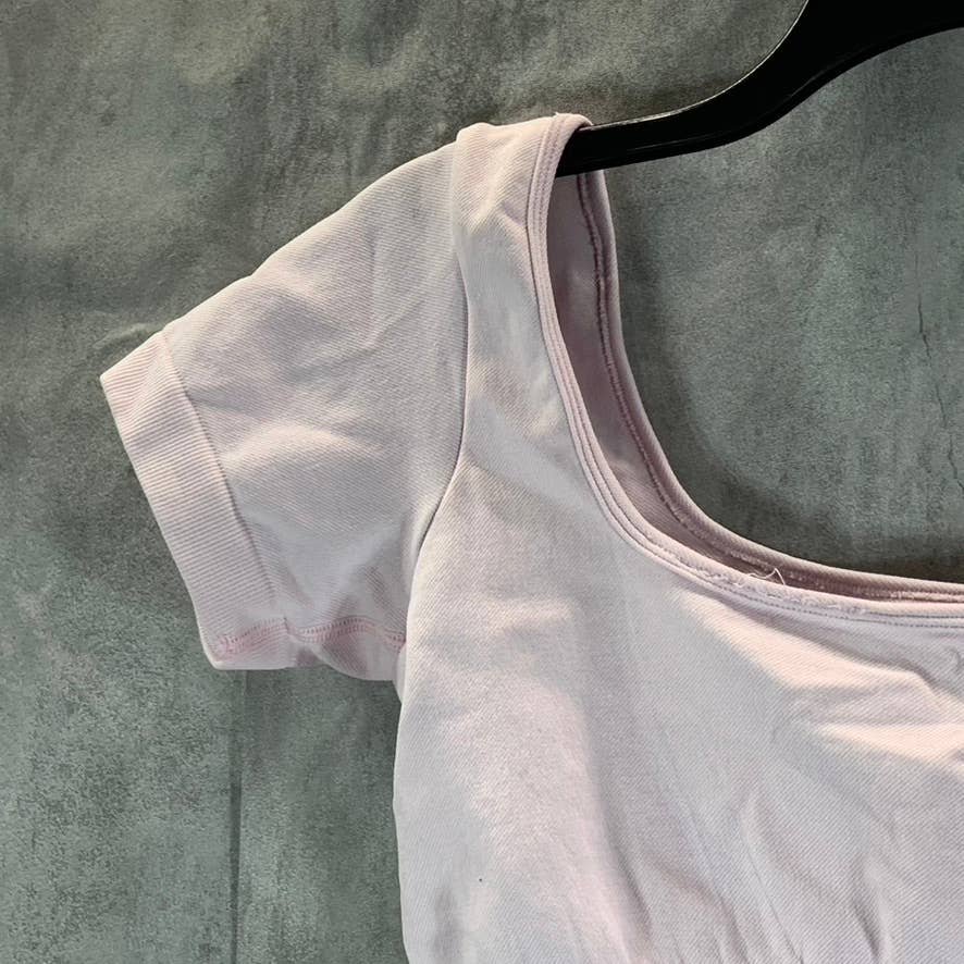 GUESS Women's Polly Pink Melange Square-Neck Seamless Crop Top SZ M/L