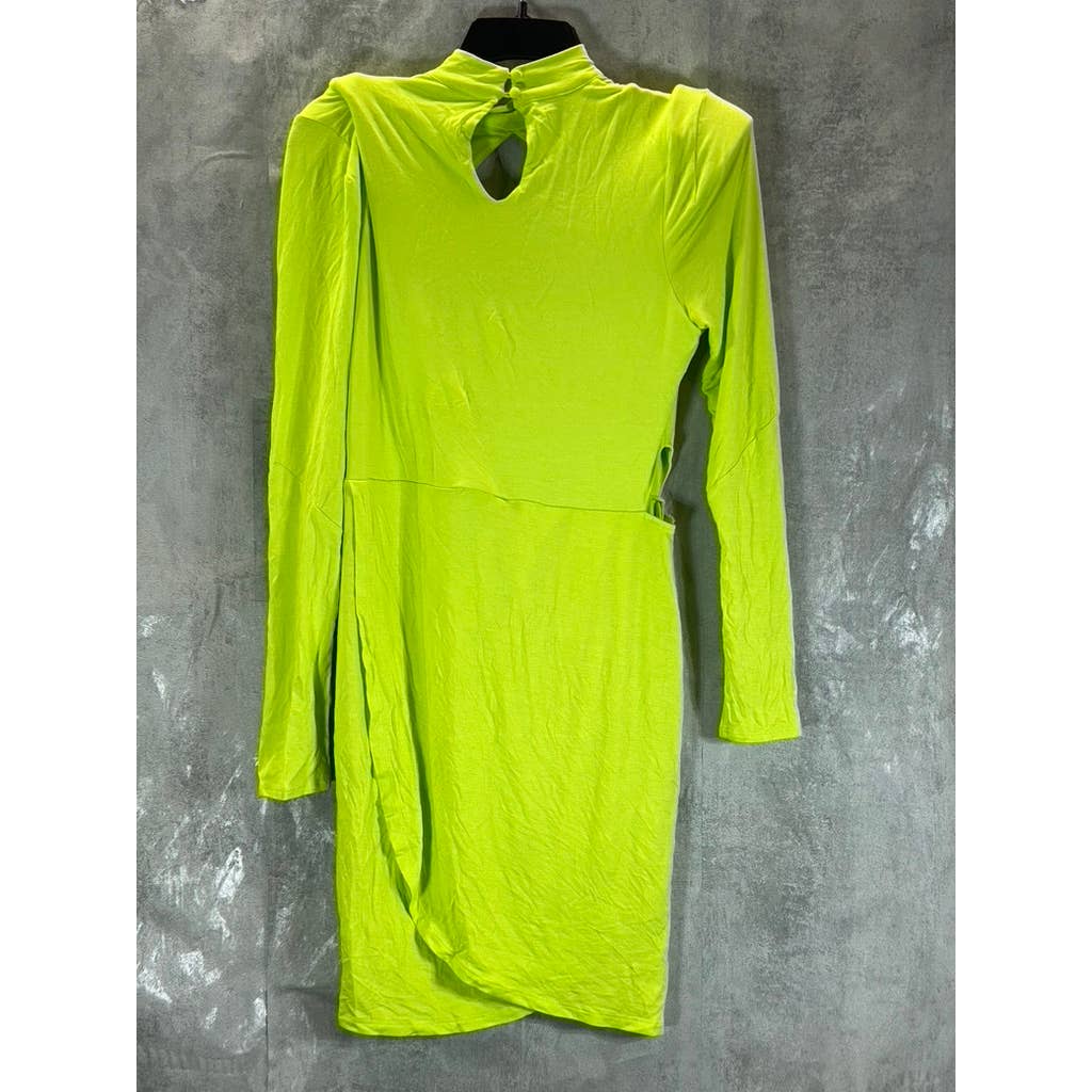 ZERINA AKERS FOR BAR III Women's Acid Lime Solid Knit Mock-Neck Mini Dress SZ M