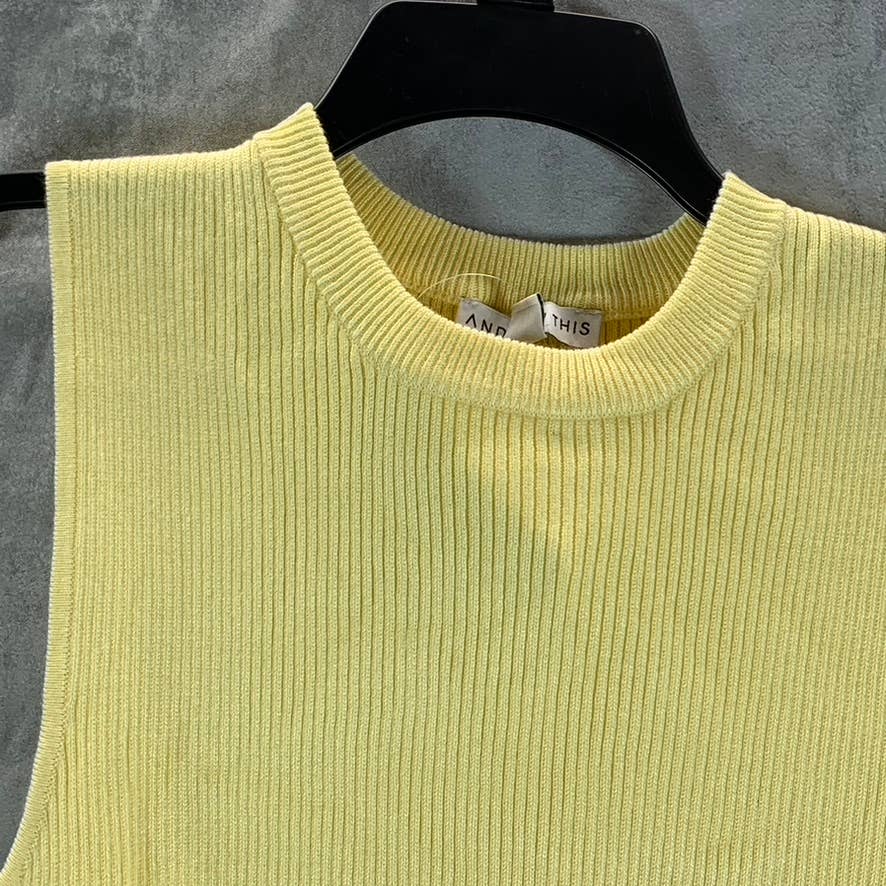 AND NOW THIS Women's Yellow Crewneck Sleeveless Rib Knit Tie-Belt Tank Top SZ L