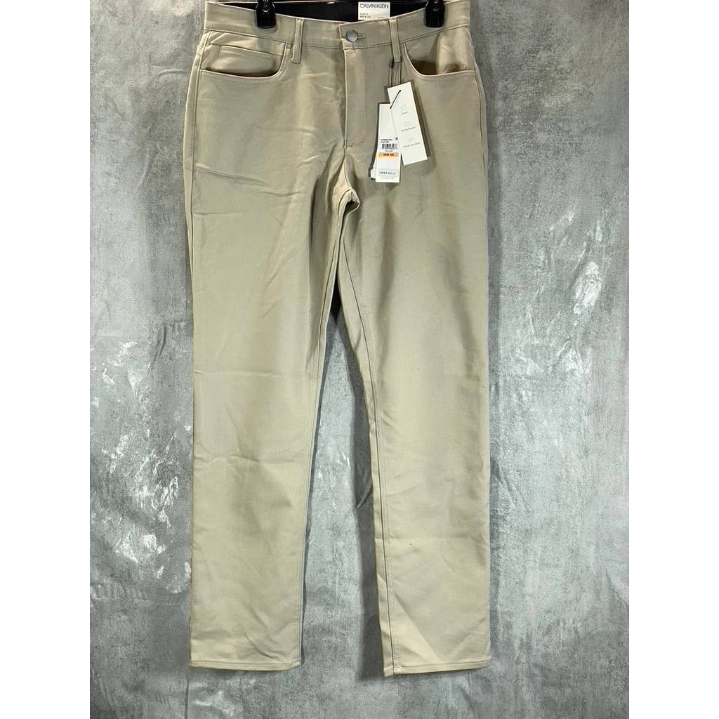 CALVIN KLEIN Men's Plaza Taupe Move 365 Slim-Fit Performance Stretch Pants SZ 33