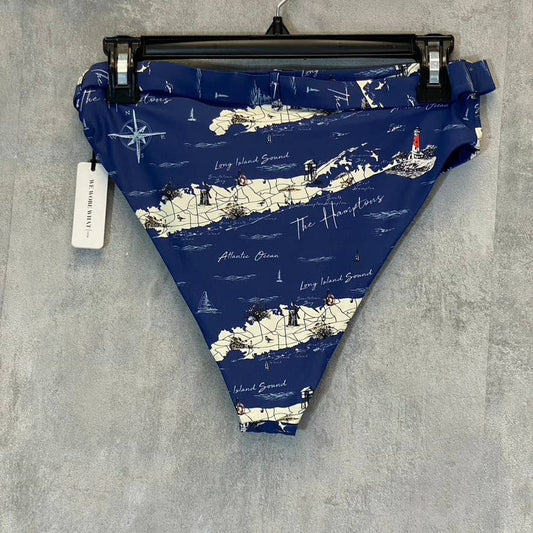 WEWOREWHAT Women's Blue Hampton Maps Emily High-Waist Buckle Detail Bikini Bottoms SZ L