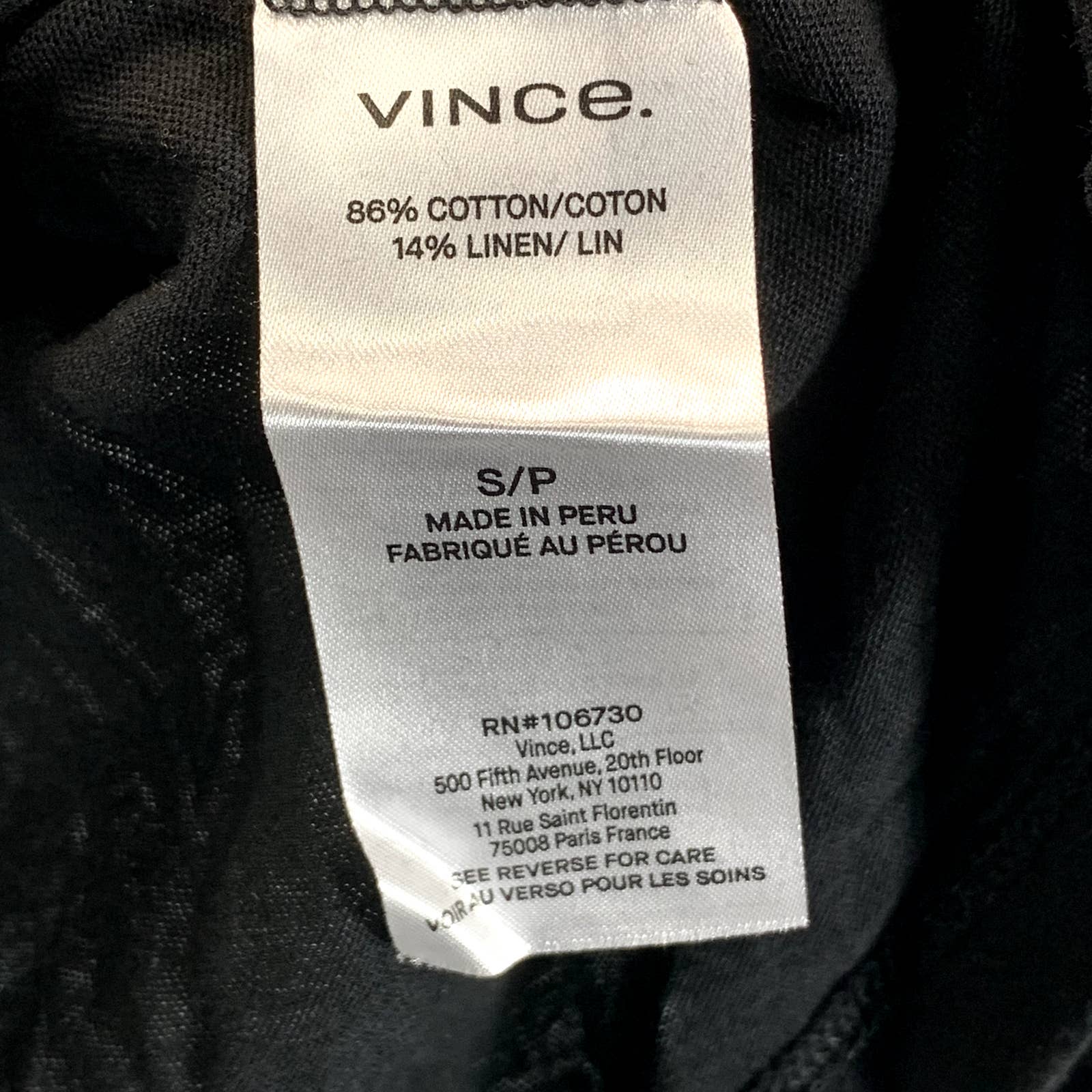VINCE. Women's Solid Black Boatneck Cotton-Linen Long-Sleeve Top SZ S