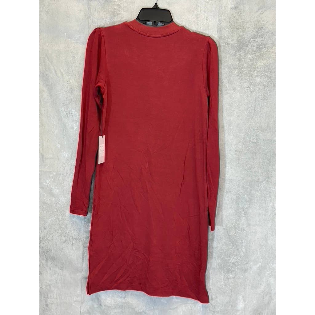 BLDWN Women's Red Crewneck Long Sleeve Pullover Sweater Mini Dress SZ XS