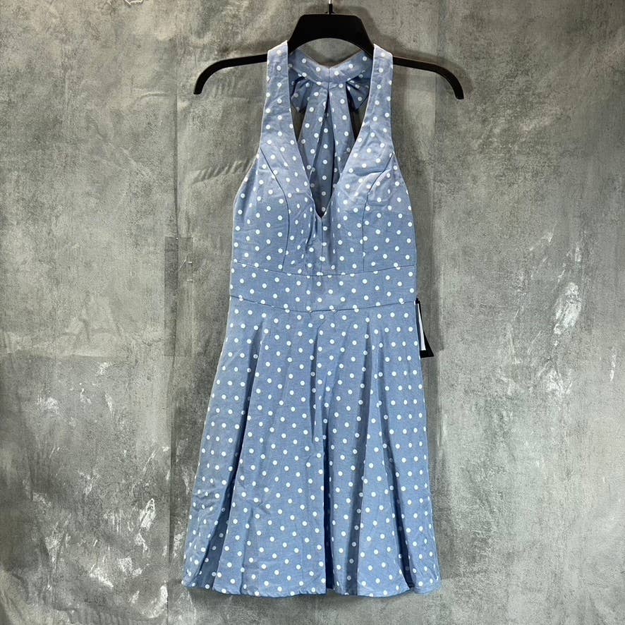 CITY STUDIO Juniors' Women's Day Blue Dotted Bow-Back Fit & Flare Mini Dress SZ5