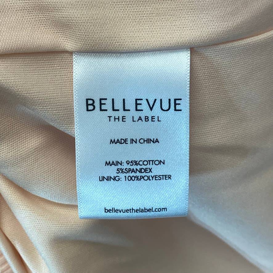 BELLEVUE THE LABEL Women's Nude Pink Rita Bow Short Sleeve Bodice Knit Midi Dress SZ L