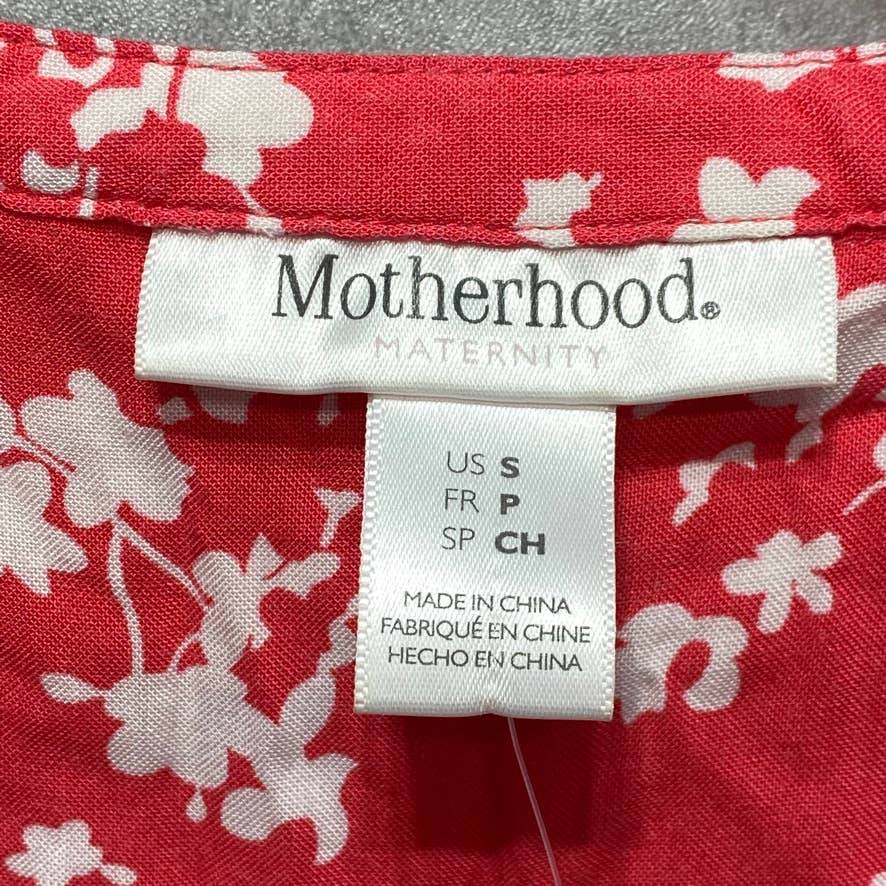 MOTHERHOOD MATERNITY Red Printed Waist Tie Roll Tab 3/4 Sleeve Maternity Top SZ S