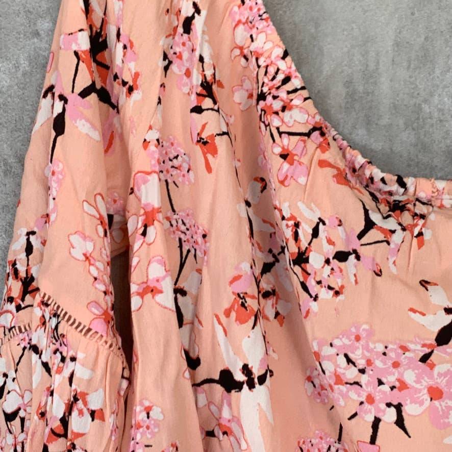 CUPCAKES AND CASHMERE Peach Parfait Printed Off-The-Shoulder Long Sleeve Top SZ XL