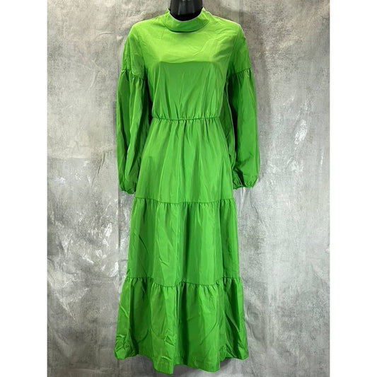 ALFANI Women's Palm Leaf Mockneck Tiered Blouson Sleeve A-line Midi Dress SZ 12