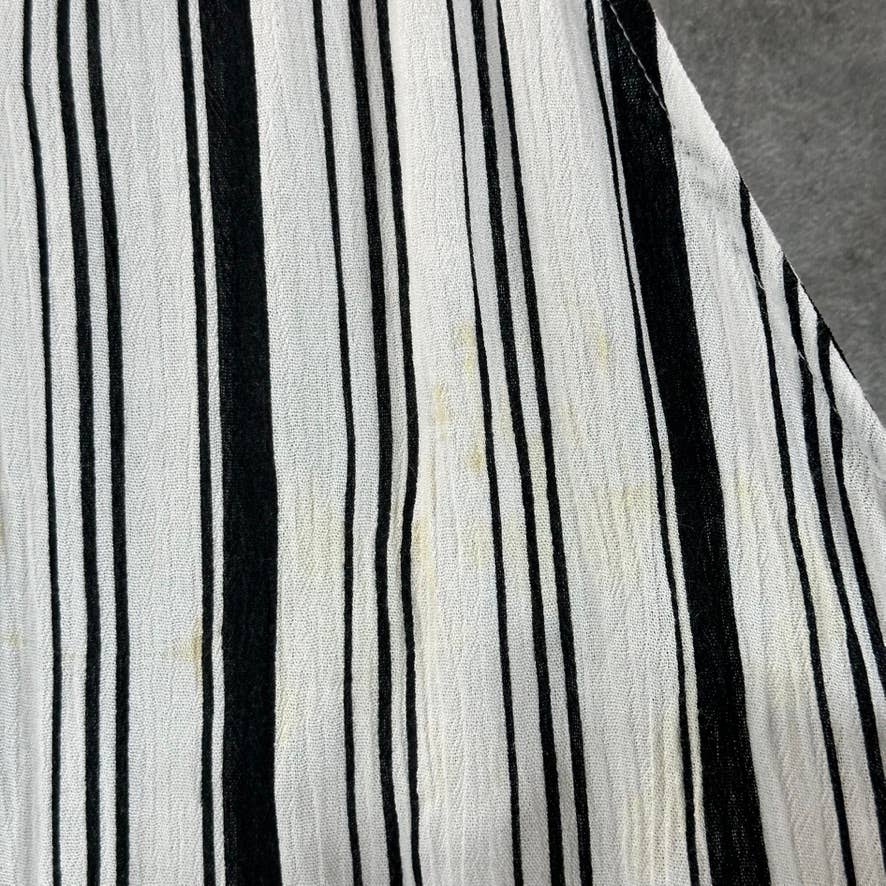 INC Women's Black/White Striped Keyhole Smocked-Waist Halter Top SZ XS