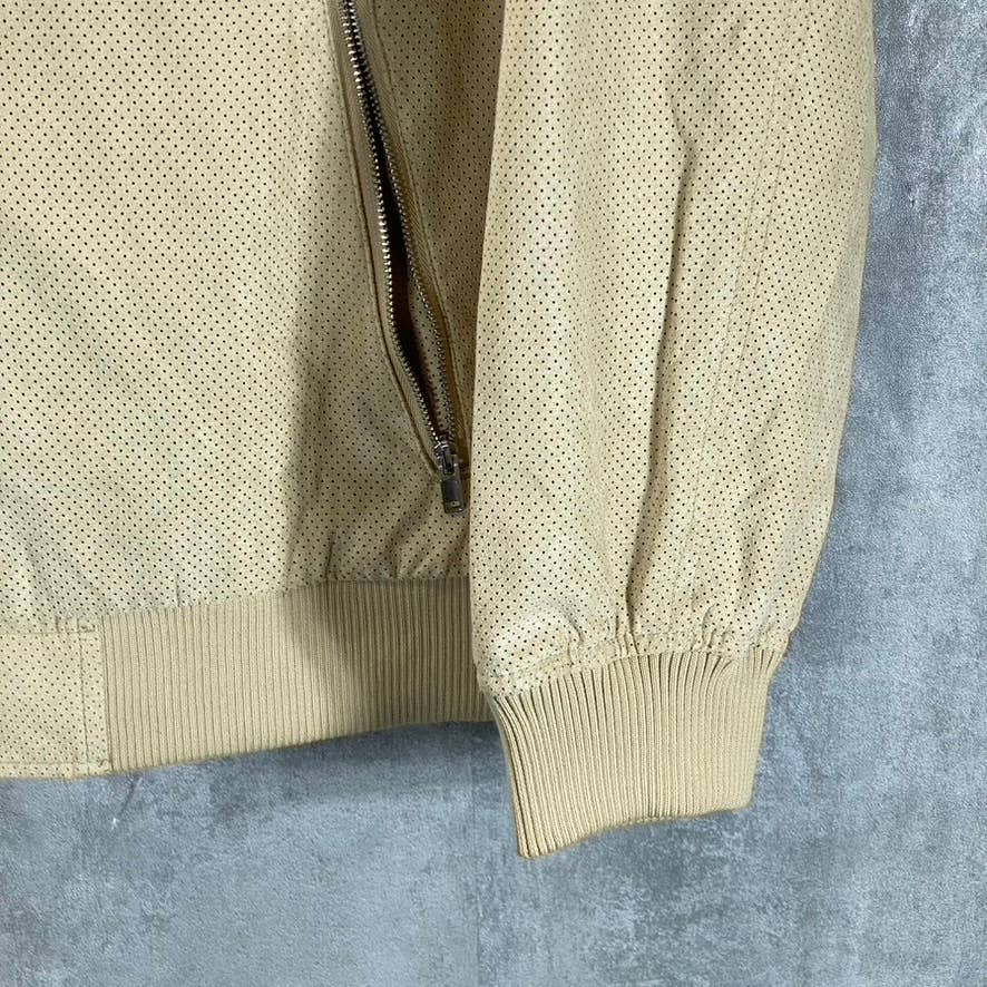 ALFANI Men's Pale Khaki Perforated Regular-Fit Full-Zip Bomber Jacket SZ L