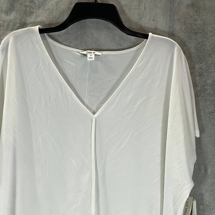 BAR III Women's Plus Blanc V-Neck Seamed Short-Sleeve Top SZ 2X