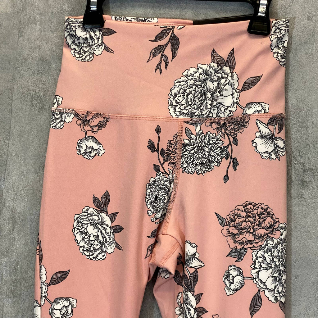 KAY UNGER Women's Pretty Peony Peach Floral Print High-Rise Pull-On Leggings SZ S