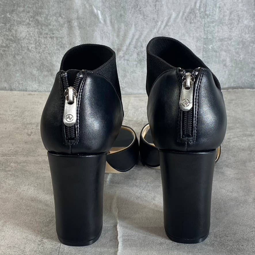 ADRIENNE VITTADINI Women's Black Greta Stretch Knit Slip-On Block-Heel Sandals