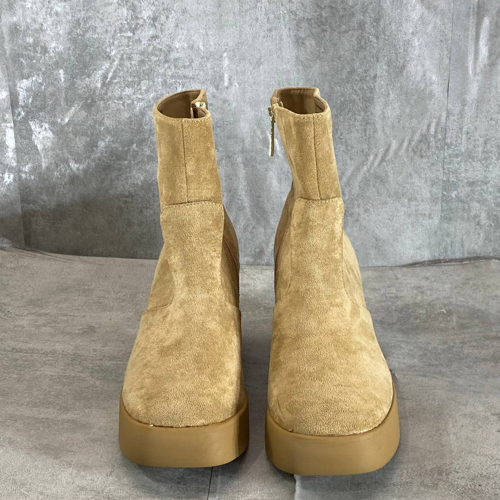 ANNE KLEIN Women's Dark Natural Sierra Square-Toe Block-Heel Booties SZ 7