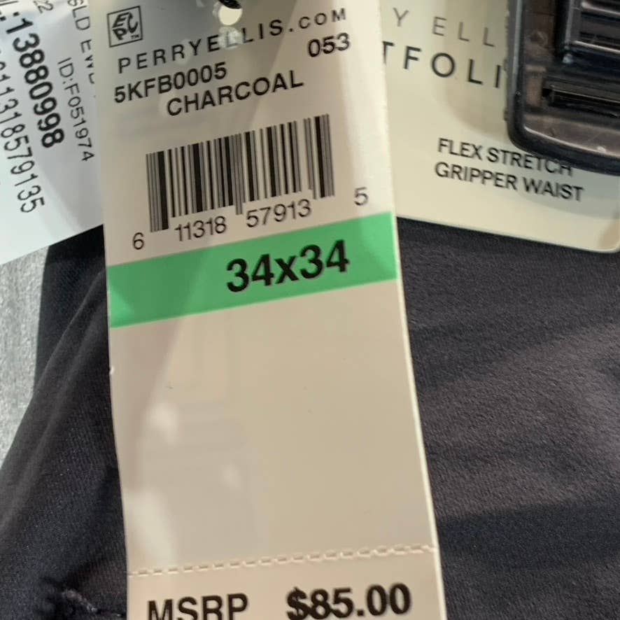 PERRY ELLIS PORTFOLIO Men's Charcoal Extra Slim-Fit Flex Stretch Pants 34x34