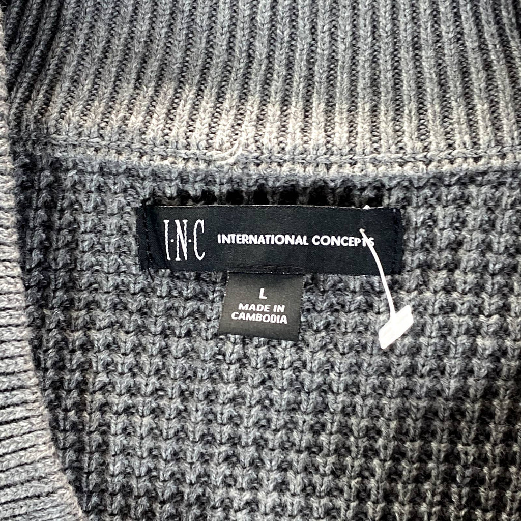 INC INTERNATIONAL Men's Green Tea Leaf Colorblocked Cotton Full-Zip Sweater SZ L