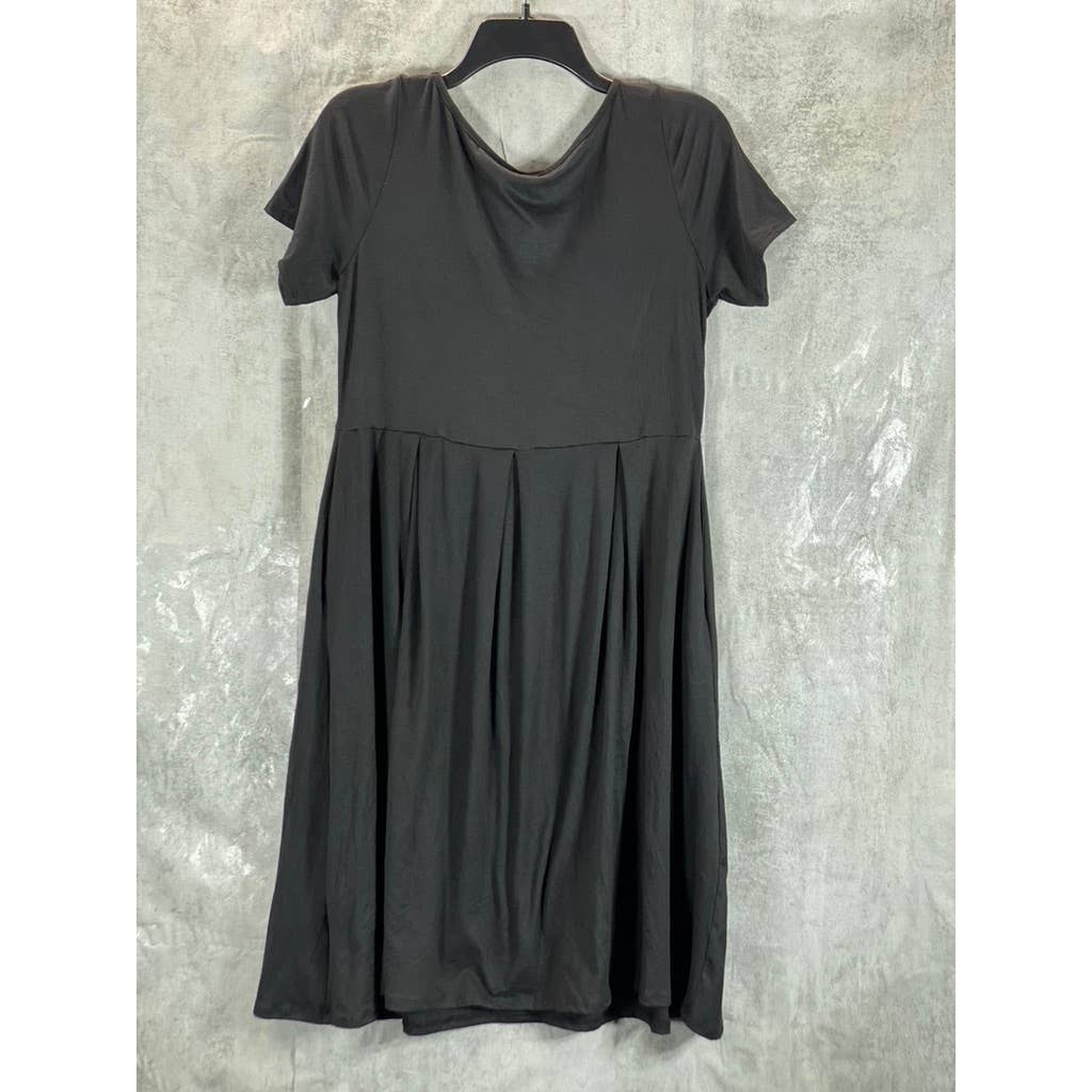 24SEVEN COMFORT Women's Black Short Sleeve Pocket Detail Midi Dress SZ L