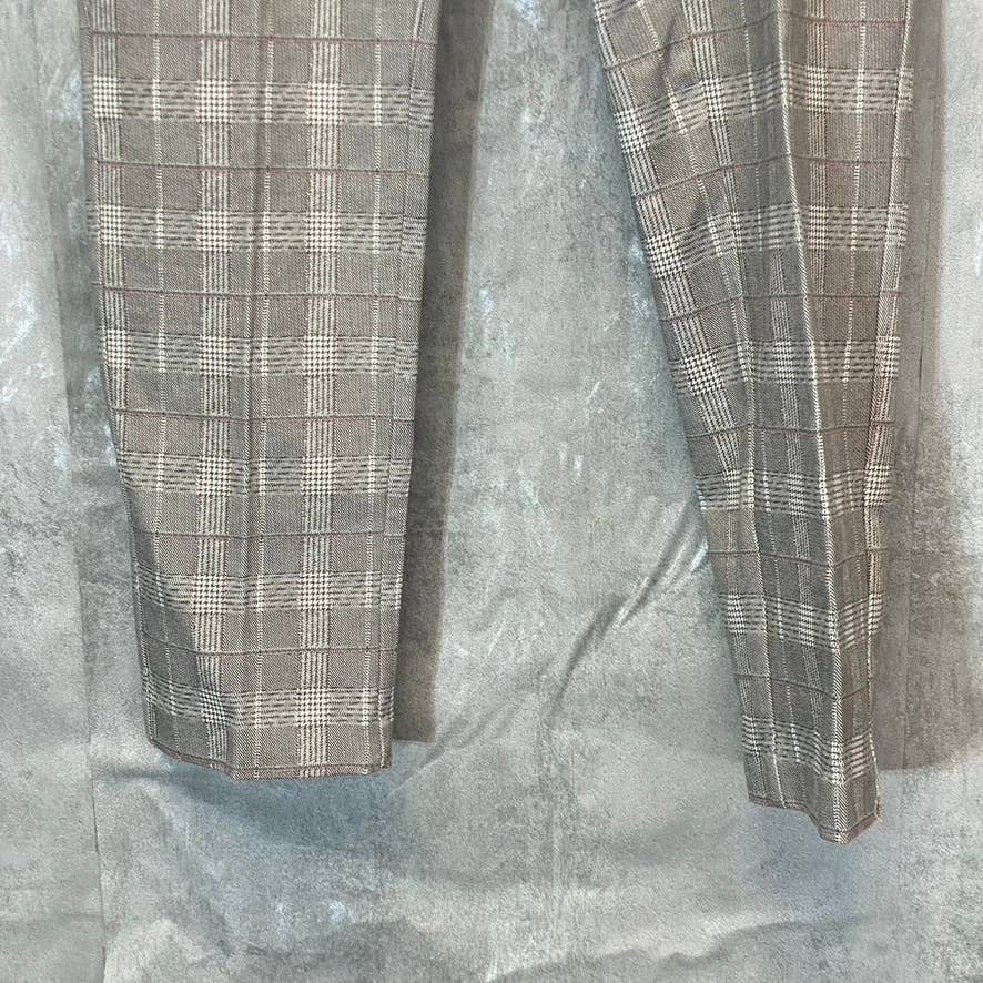 AMANDA & CHELSEA Women's Grey-Pink Plaid Slim Straight Pants SZ 0