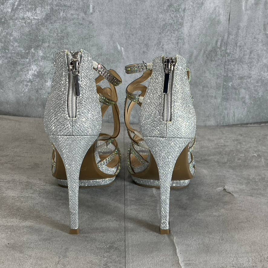 THALIA SODI Women's Silver Rhinestone Remini Strappy Evening Sandals SZ 8