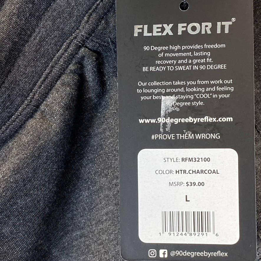 90 DEGREES By Reflex Men's Heather Charcoal Zip Pockets Drawstring Pull-On Shorts SZ L