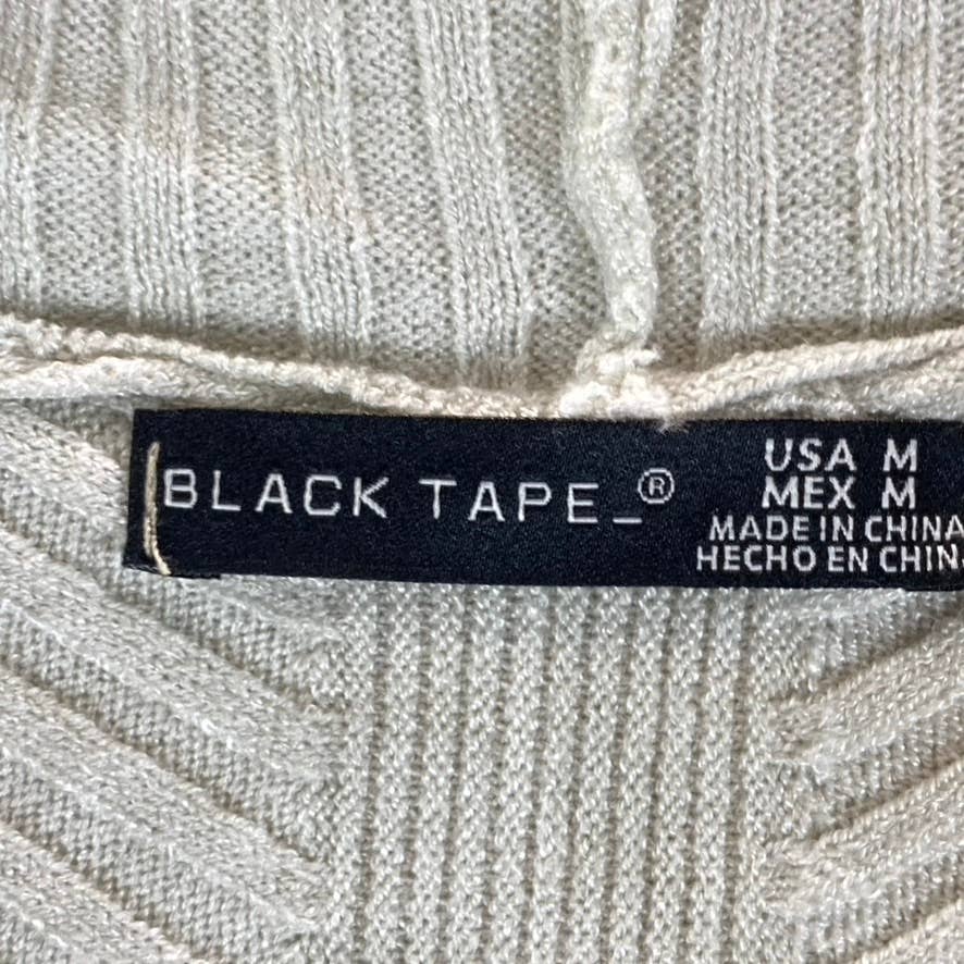BLACK TAPE Women's Oatmeal Heather/Black Ribbed Hooded Drawstring Sweater SZ M