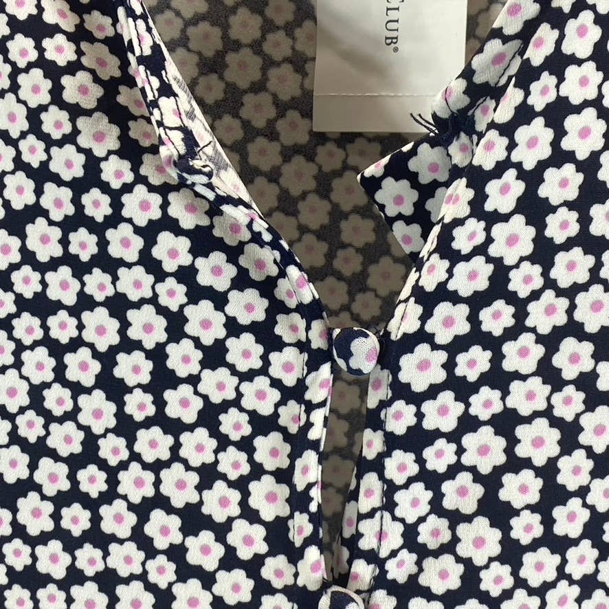 CHARTER CLUB Women's Intrepid Blue Combo Mini Floral V-Neck Button-Down Top SZ S