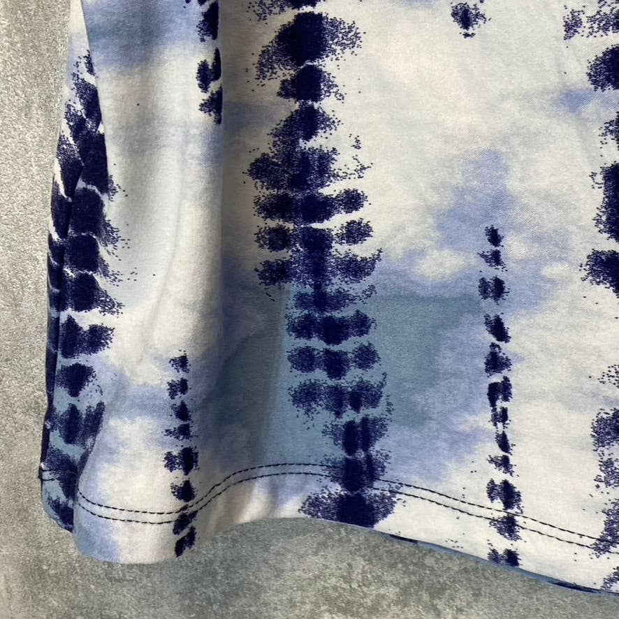 DEREK HEART Women's Blue Tie-Dye Puff Sleeve Off-The-Shoulder Short Sleeve Top SZ M