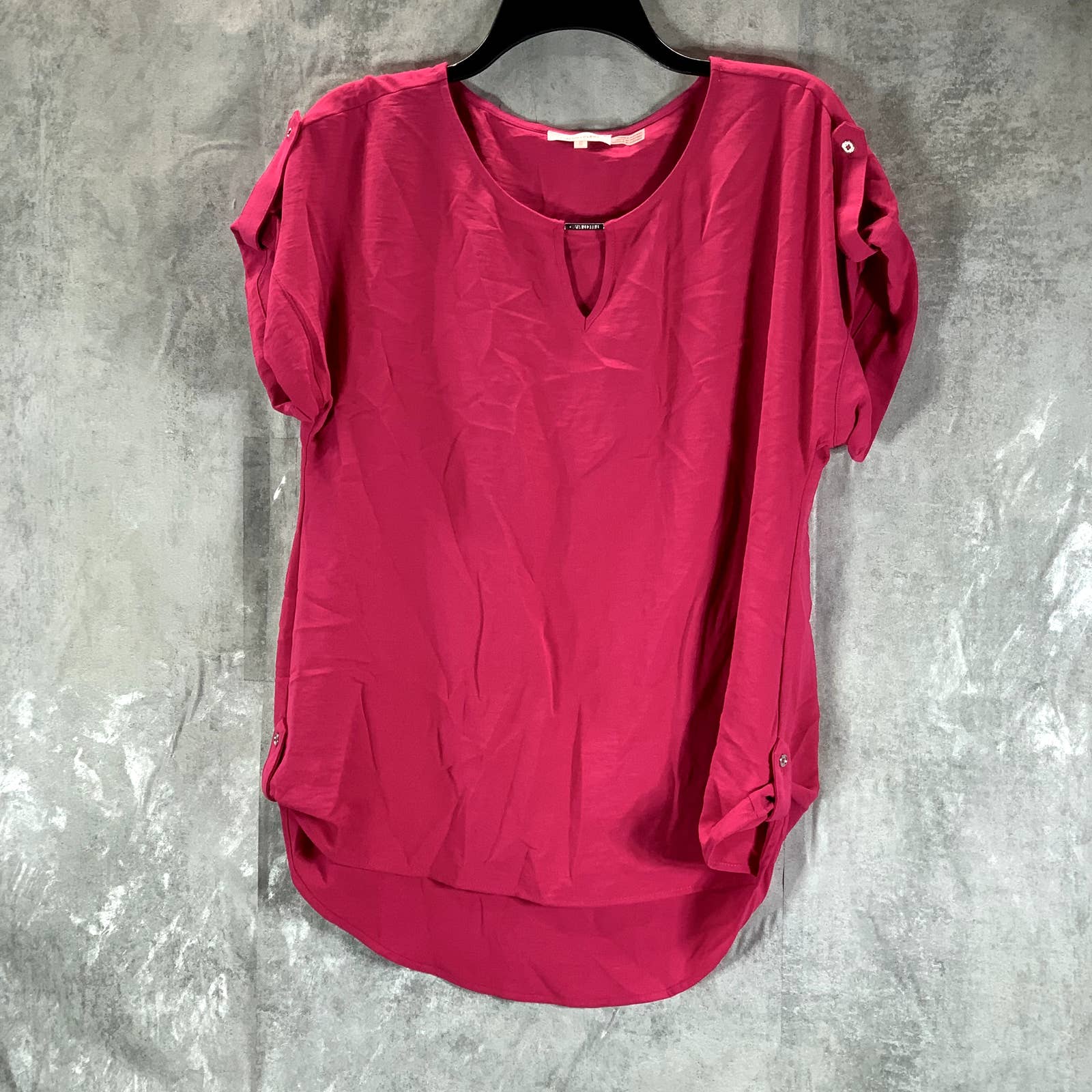 CALVIN KLEIN Women's Bright Pink Crewneck Keyhole Neck Dolman Sleeve Top SZ M