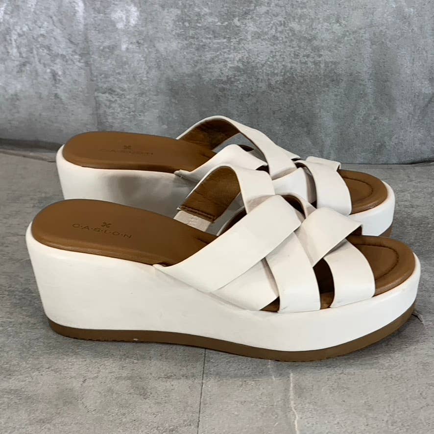 CASLON Women's White Leather Cook Platform Wedge Slip-On Sandals SZ 6
