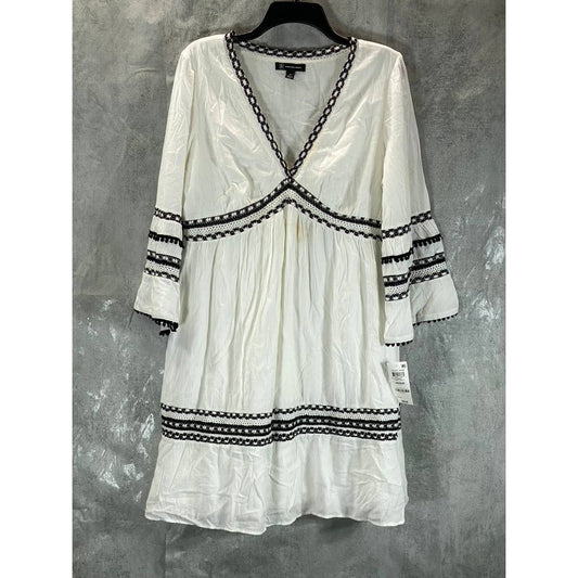 INC INTERNATIONAL Women's Bright White V-Neck 3/4 Bell Sleeve Mini Dress SZ M