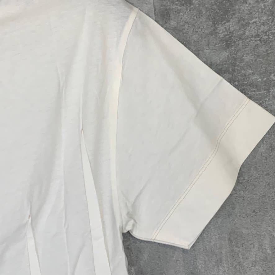 TOPSHOP BOUTIQUE Women's Cream Crewneck Pleat Detail Short Sleeve Tee SZ 2