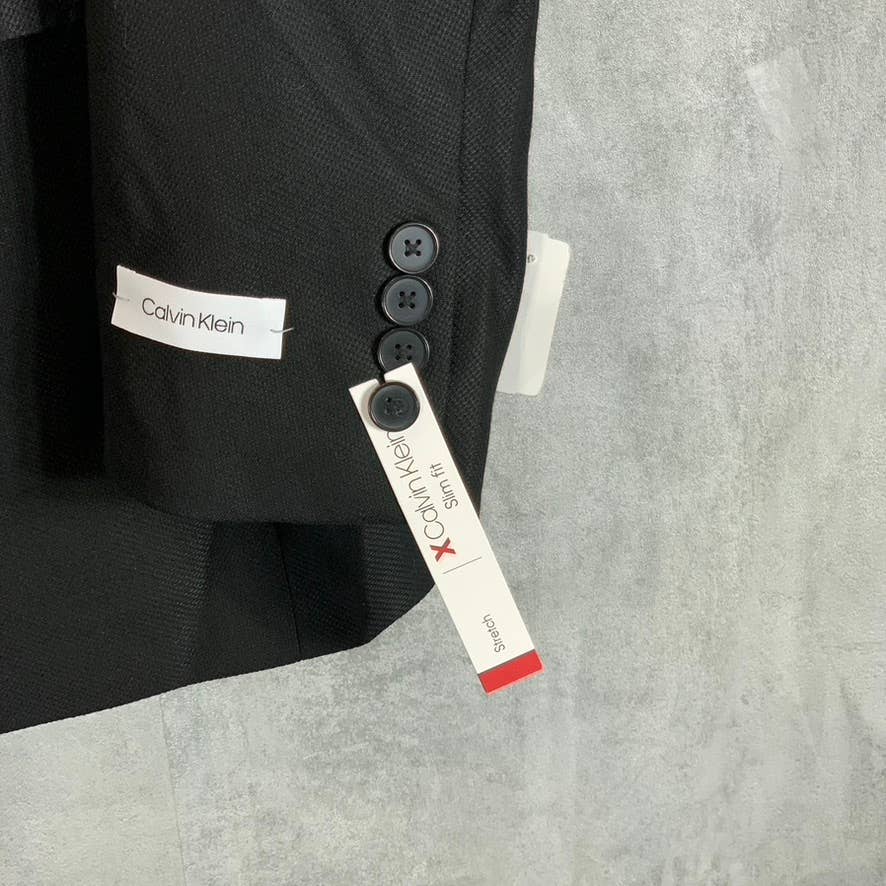 CALVIN KLEIN Men's Black Textured Long Slim-Fit Two-Button Suit Jacket SZ 40L