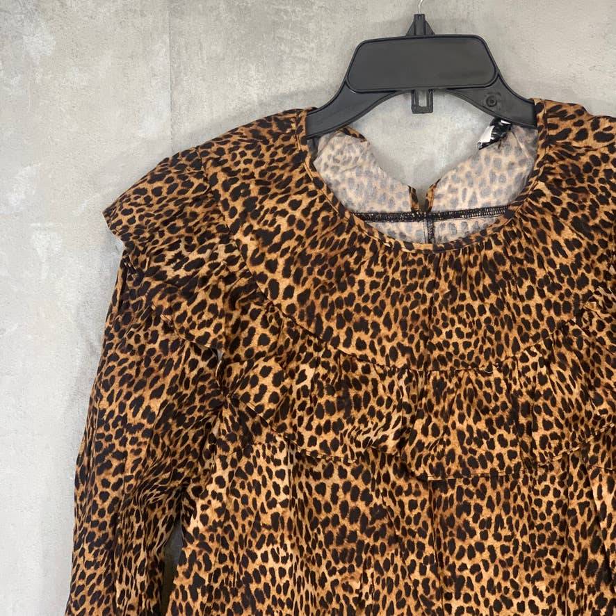 TOPSHOP Leopard Animal Print Yoke Poplin Long Sleeve Blouse SZ 6