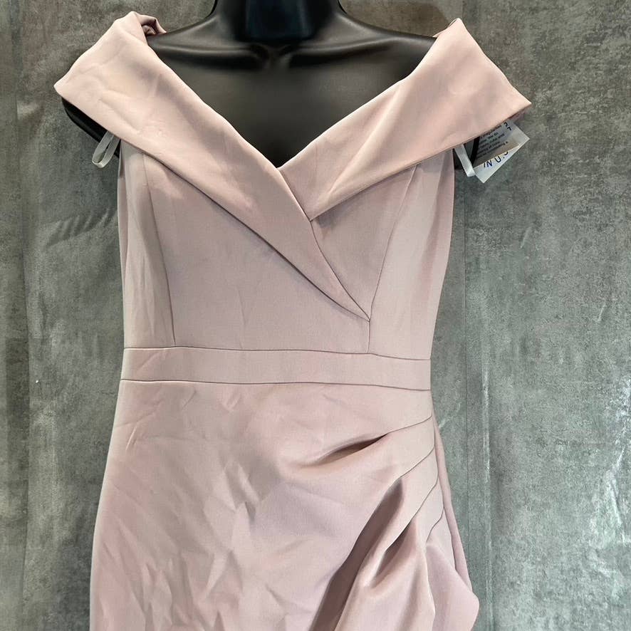 XSCAPE Women's Blush Pink Off-The-Shoulder Sweetheart Neck Ruched Gown SZ 6