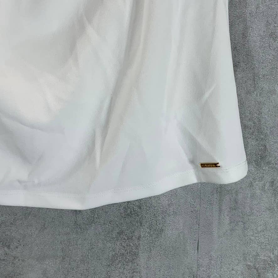 CALVIN KLEIN Women's White Embellished Crewneck Pleated Sleeveless Top SZ XS