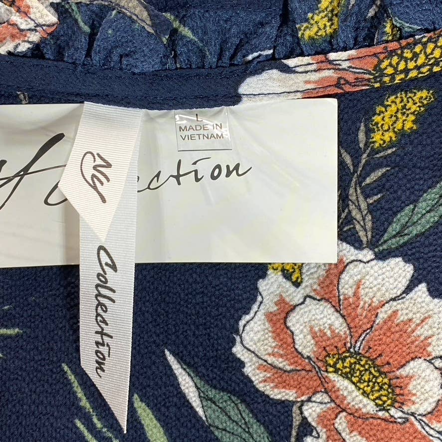 NY COLLECTION Women's Navy Floral V-Neck Smocked Long-Sleeve Fit & Flare Dress